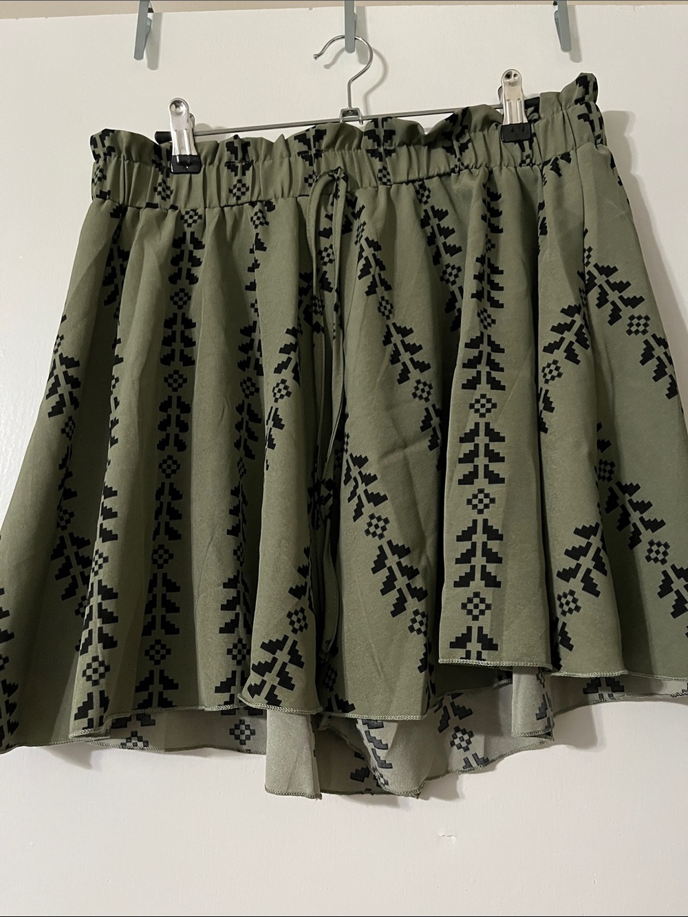 Olive Green Printed Tiered Mini Shorts